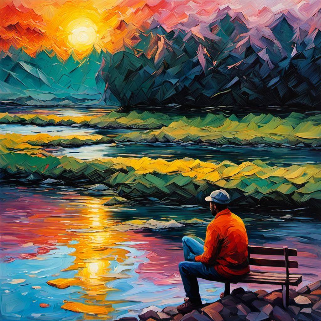 Abstract Expressionist Painting: Person by River