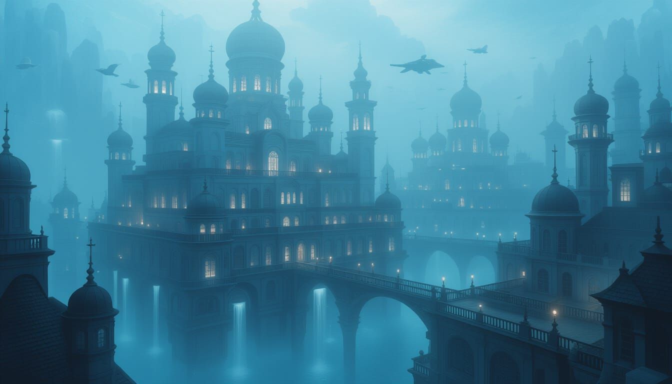 Ethereal Underwater City in Dreamy Fantasy Style
