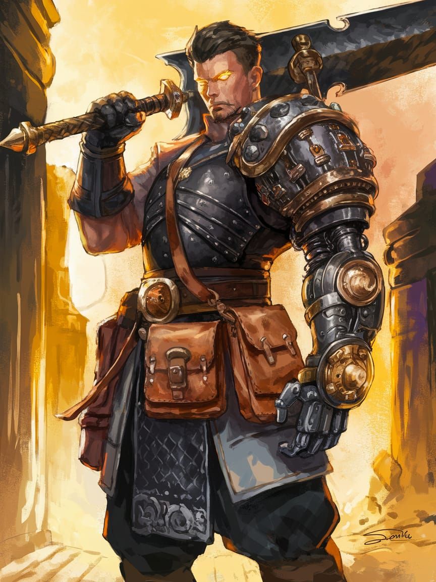 Fierce Fantasy Warrior with Clockwork Arm