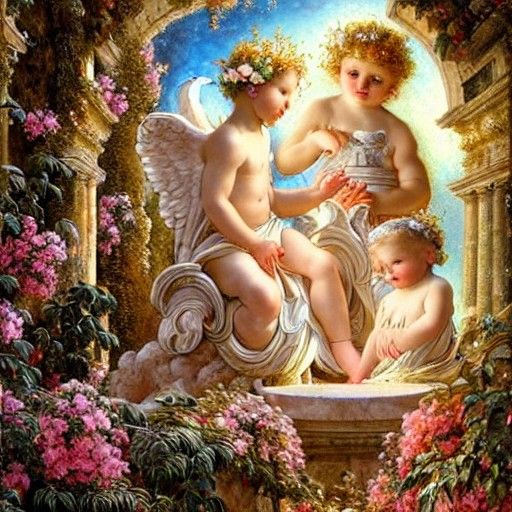 Heavenly Cherubs with Orchestra as Photorealistic Art