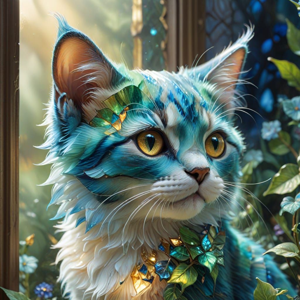 Stained Glass Kitten in Ethereal Mist