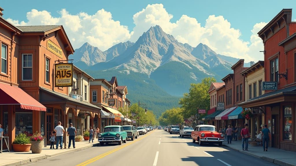 Nostalgic Small Town Street Scene in American Realism