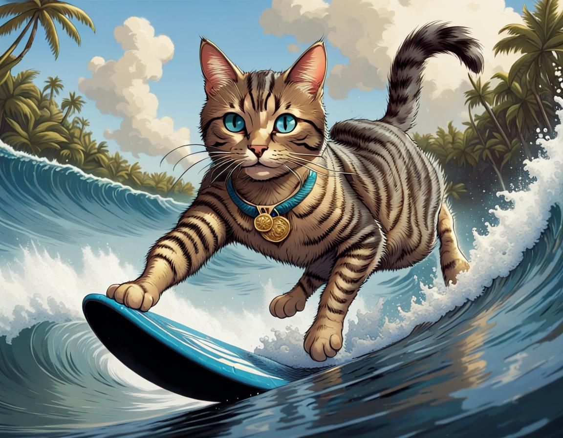 grey tabby cat wearing his gold medals