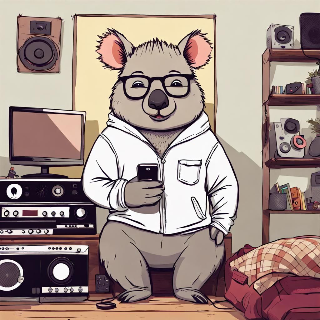 Cute Wombat Cartoon Character in Hipster Style