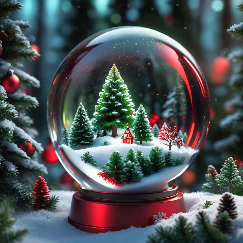 Vibrant Christmas Snow Globe Wonderland in Ultra-Realistic D...