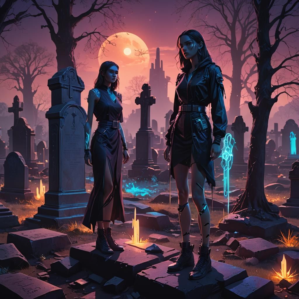 Cybernetic Woman in Graveyard, Digital Concept Art