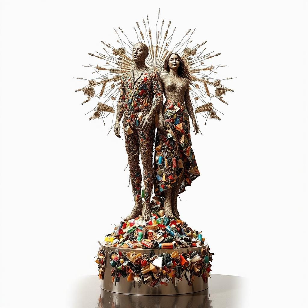 Majestic Sculpture of Recycled Materials and Figures