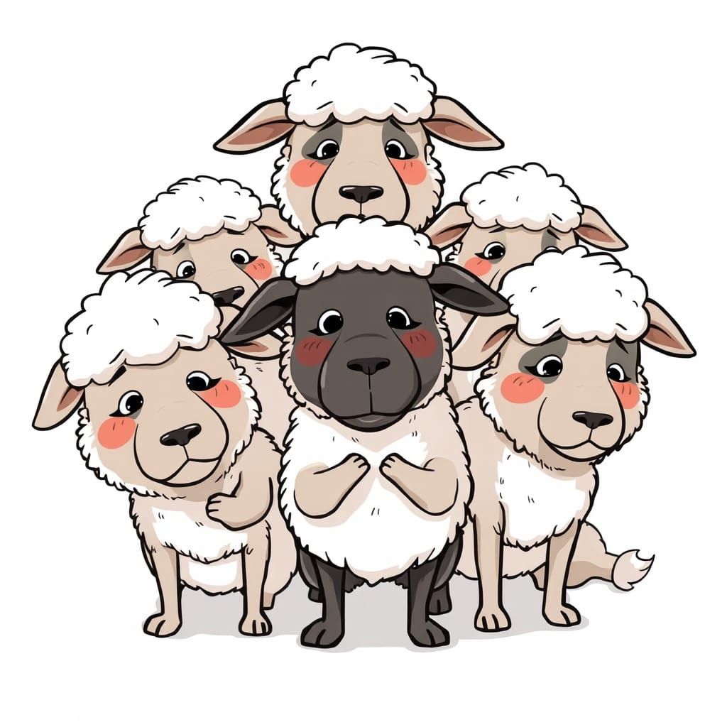 Cartoon Sheepdogs Displaying Embarrassment and Shyness