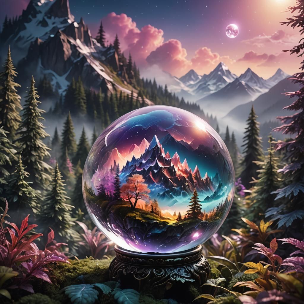 Miniature World in Crystal Ball: Surreal Digital Art