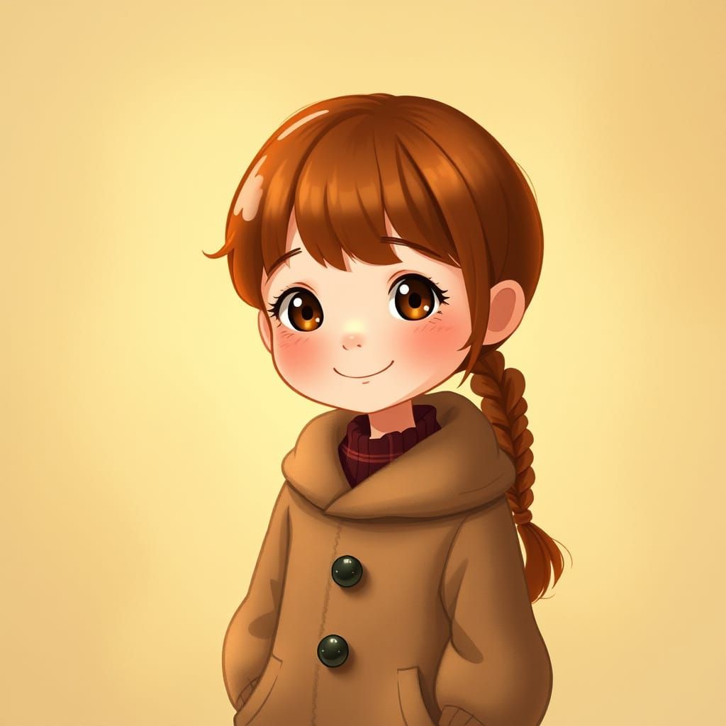 Chestnut-Haired Girl with a Warm Smile in Whimsical Style