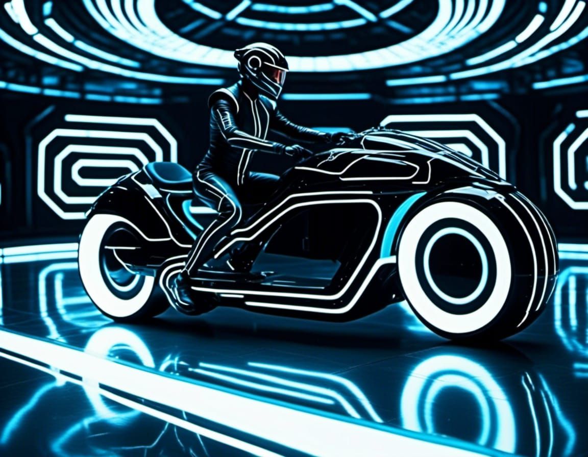 Futuristic Tron Lightcycle in Neon Light Trails