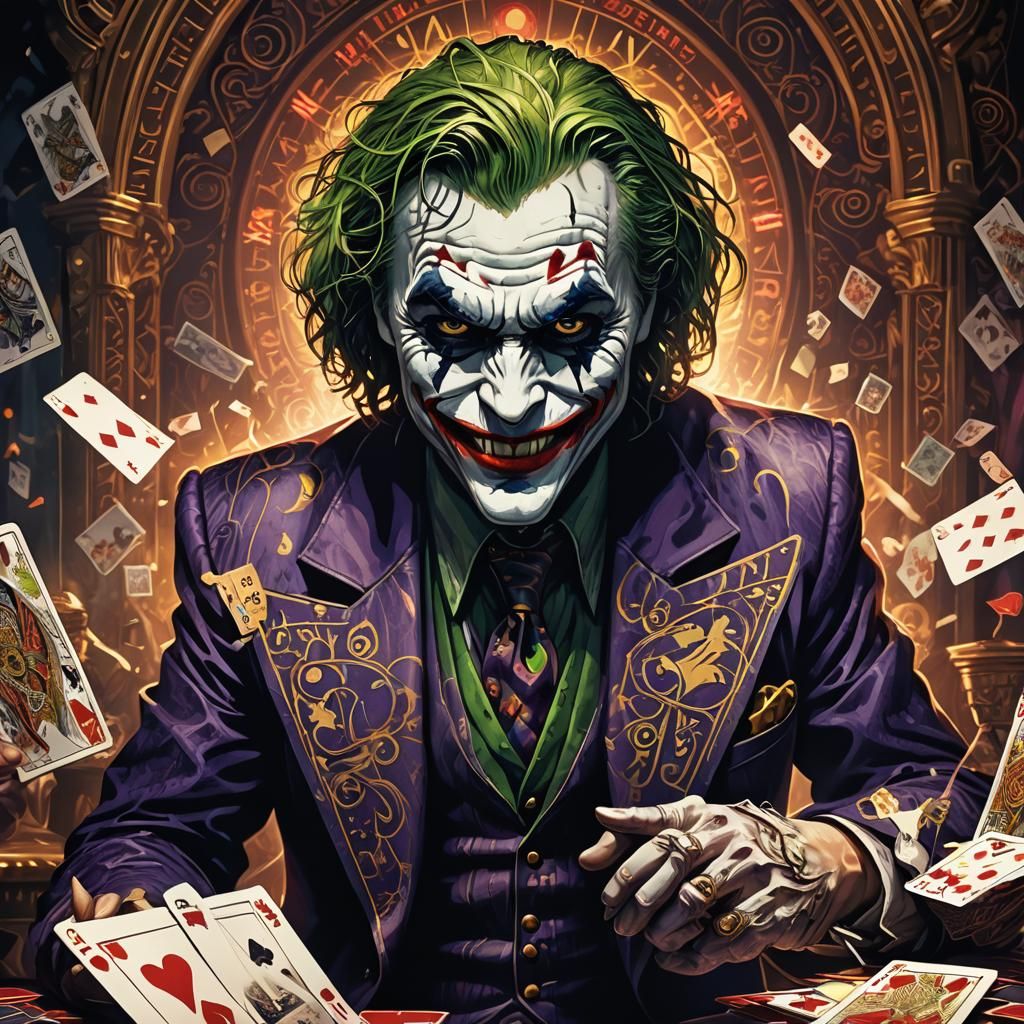 Menacing Joker Card in Mystical Casino: Digital Art