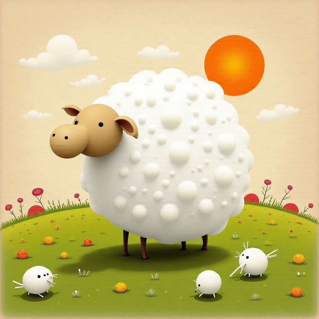 Popcorn Sheep in Whimsical Countryside, Potter Style