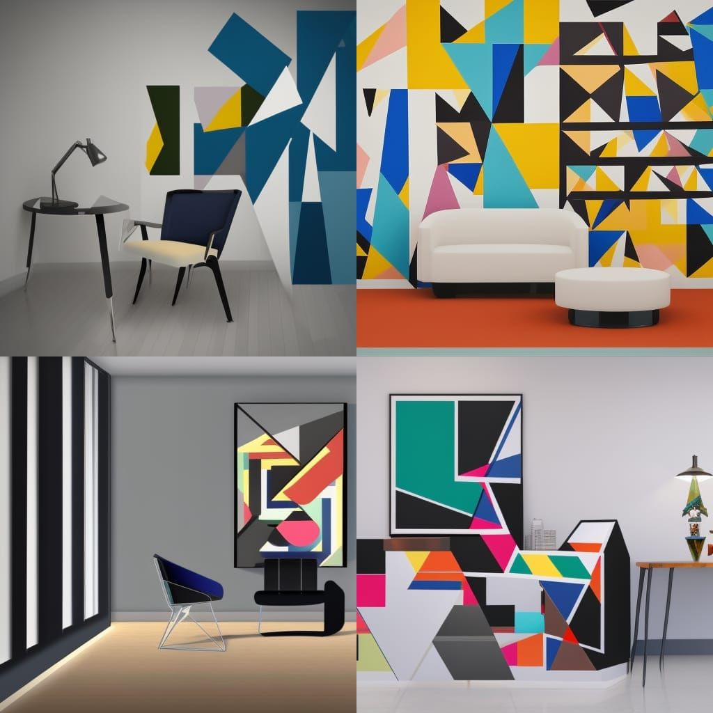 Cubist Triangle Chair in Modern Office, Art Deco Style