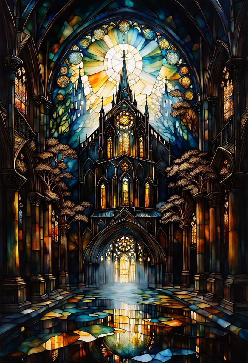 Golden Cathedral in Alcohol Ink Style