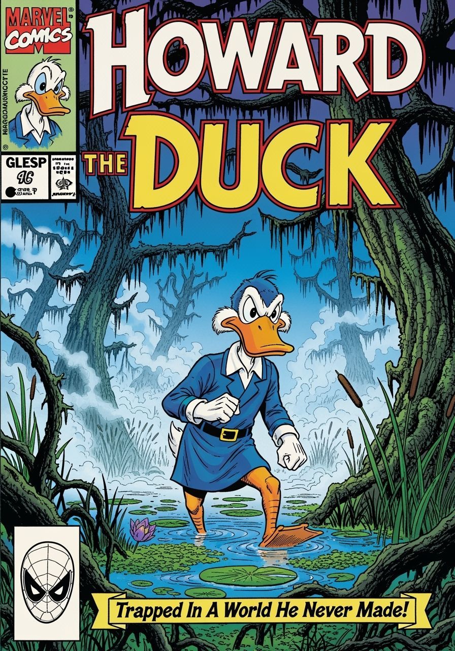 1980s Marvel Comic Cover: Howard The Duck In Swamp