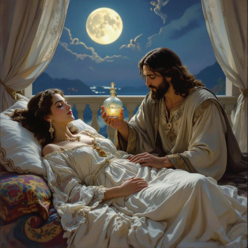 Sleeping Woman Visited by Yeshua Under Moonlight