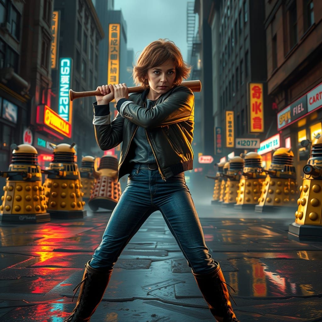 Ace vs Daleks: 80s Sci-Fi Battle in Dystopian City