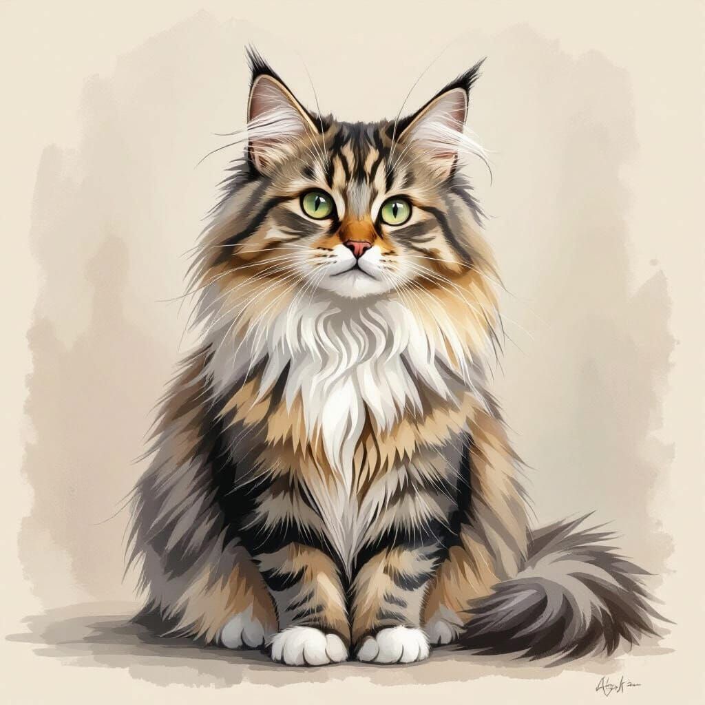 Watercolor Cat Portrait in Vintage Illustration Style