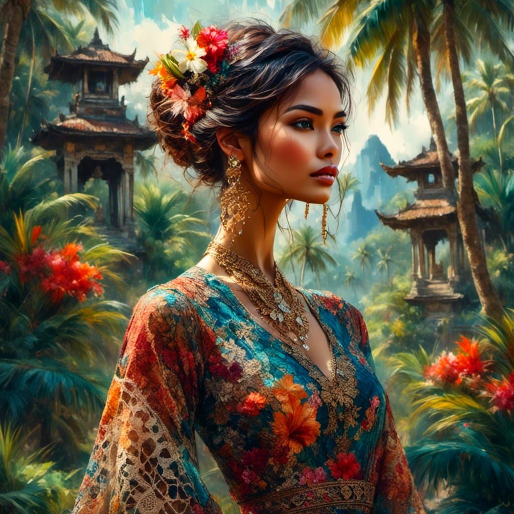 Balinese Woman in Traditional Dress Digital Art