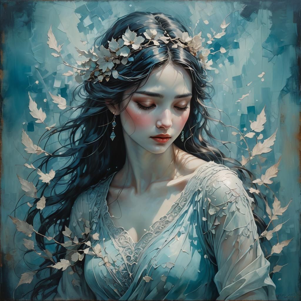 Feminine Figure Emerges from Darkness: An Ethereal Painting