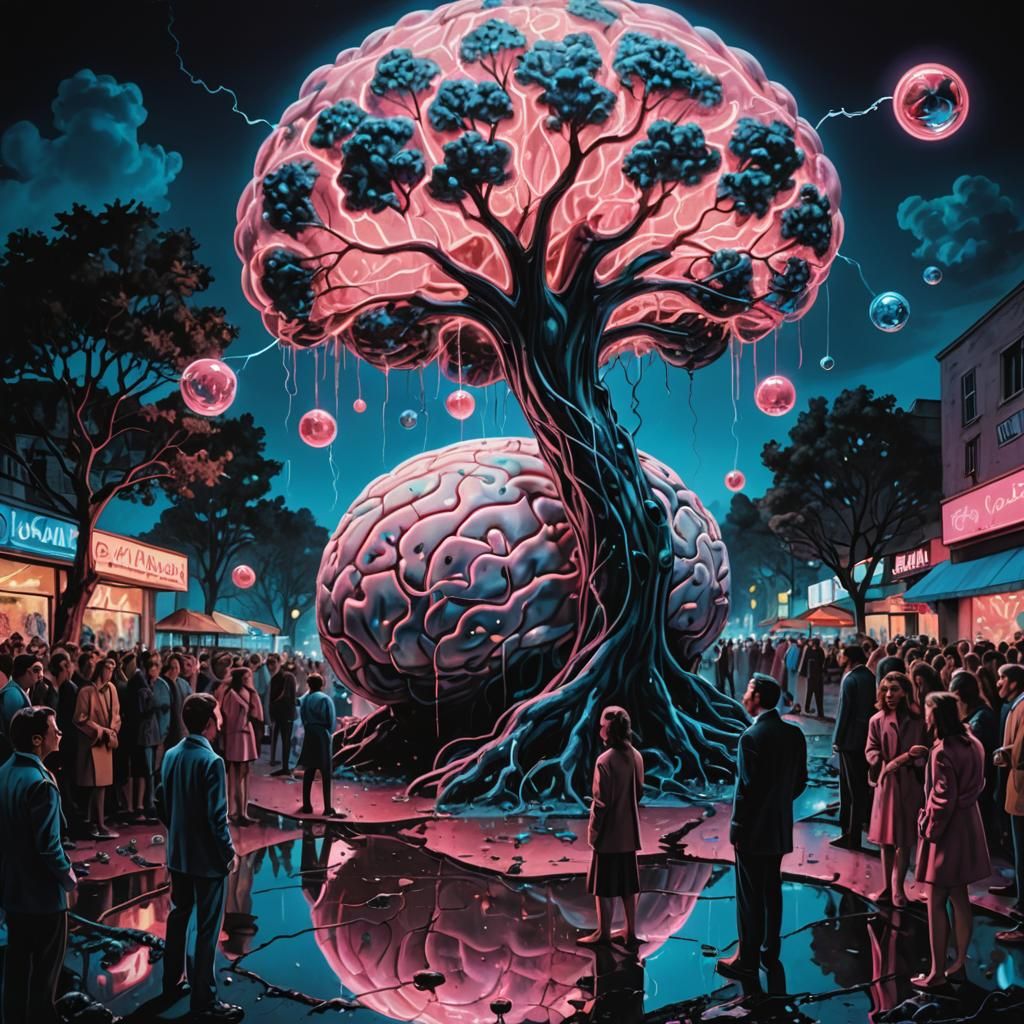 Surreal Neon Lit Crowd Throws Marbles at Brain