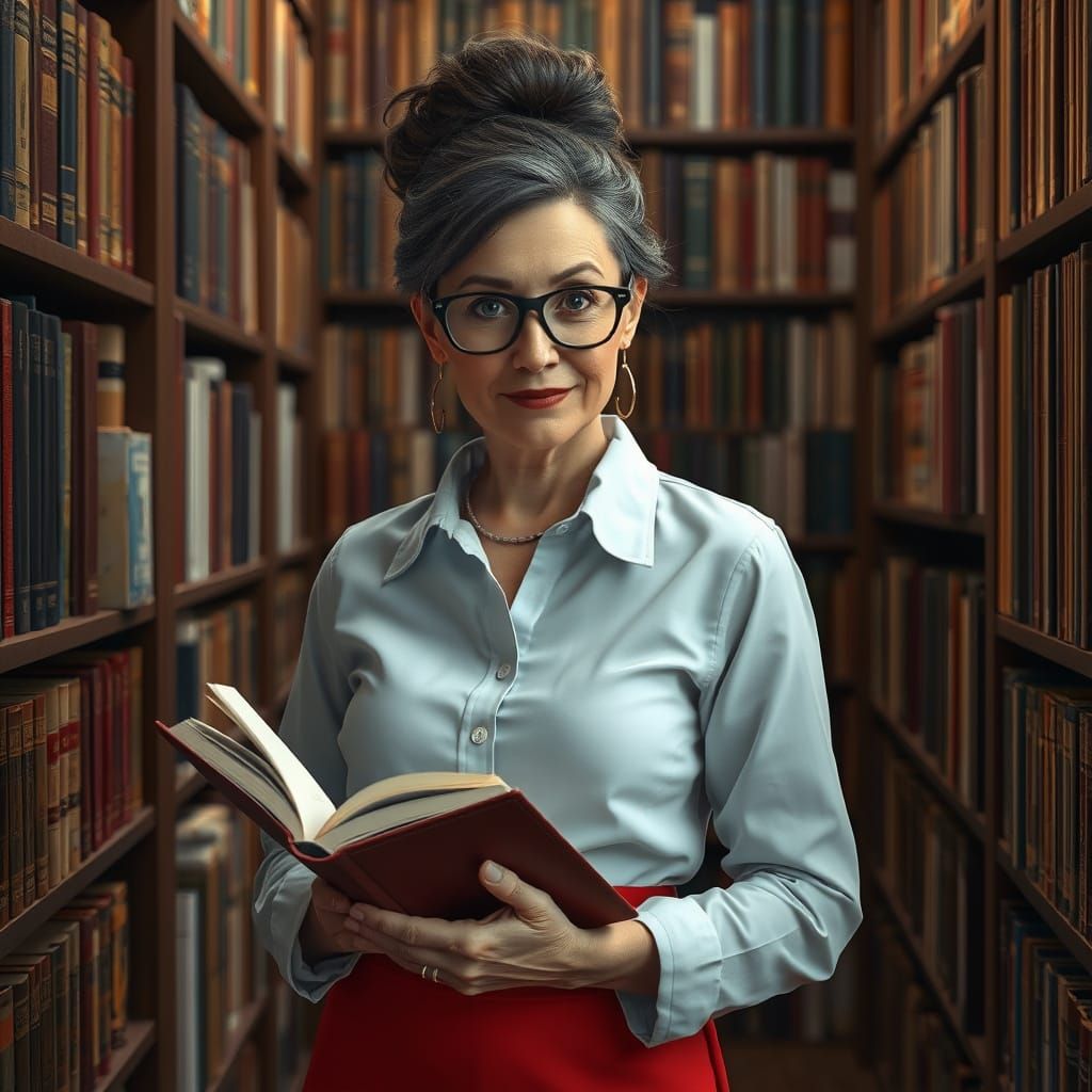 Photorealistic 3D Librarian in Detailed Matte Painting Style