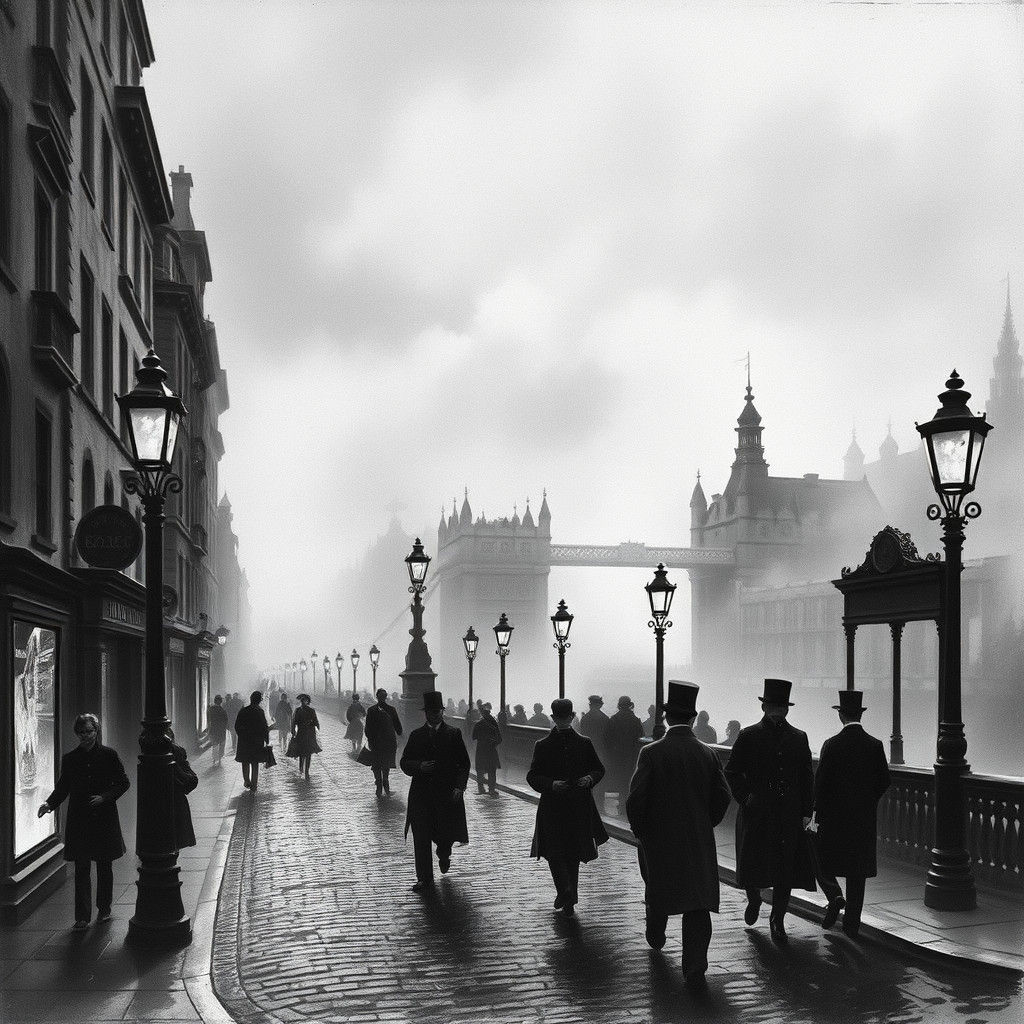Turn of the Century London Grayscale Cityscape