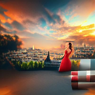 Photorealistic Portrait of Woman in Paris at Sunset