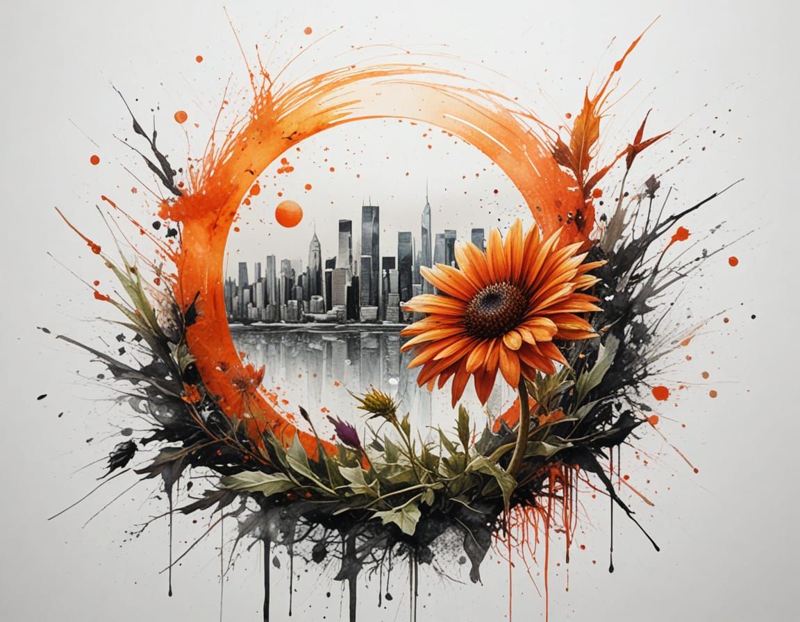 Surreal Wildflower in Moody Urban Landscape