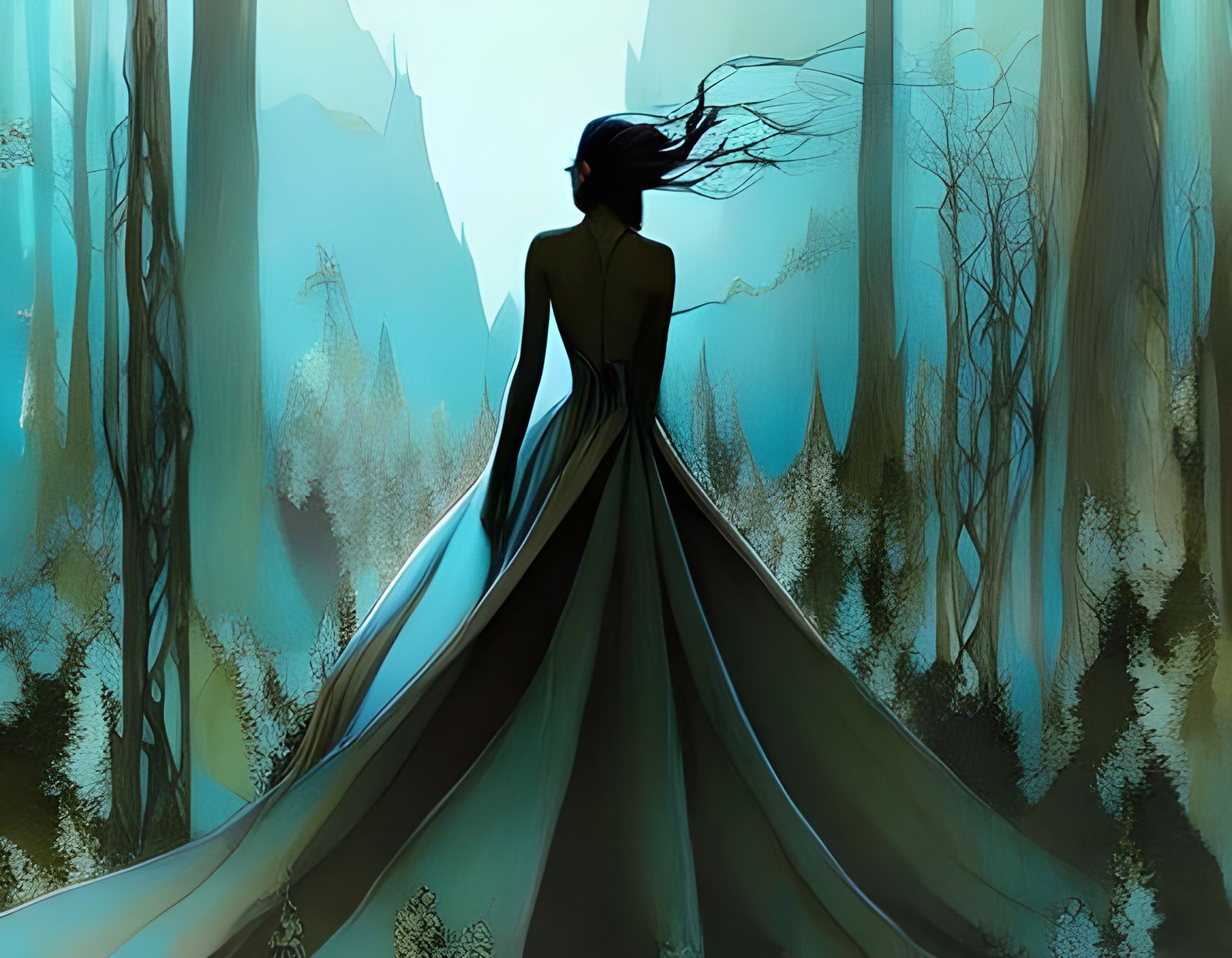 Ghostly Princess in Ethereal Forest Illustration