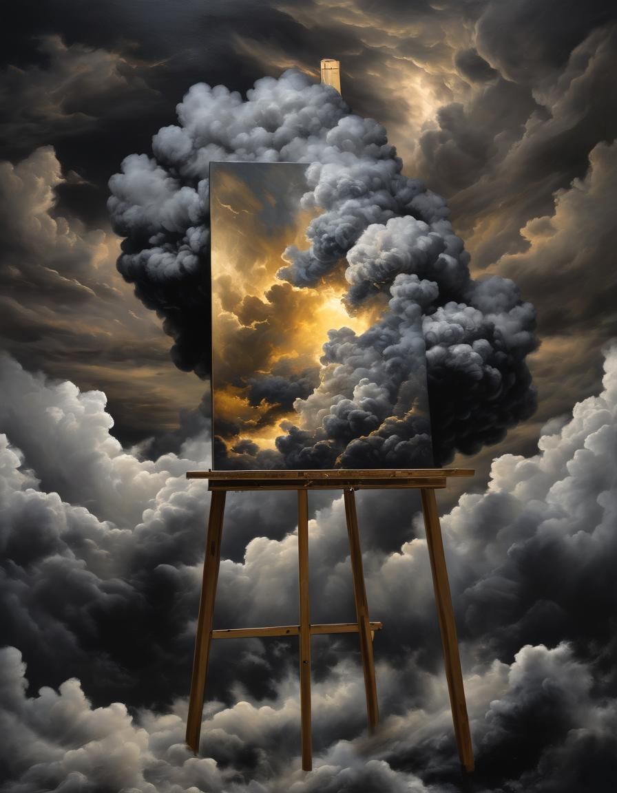 Storm Cloud Painting with Golden Highlights