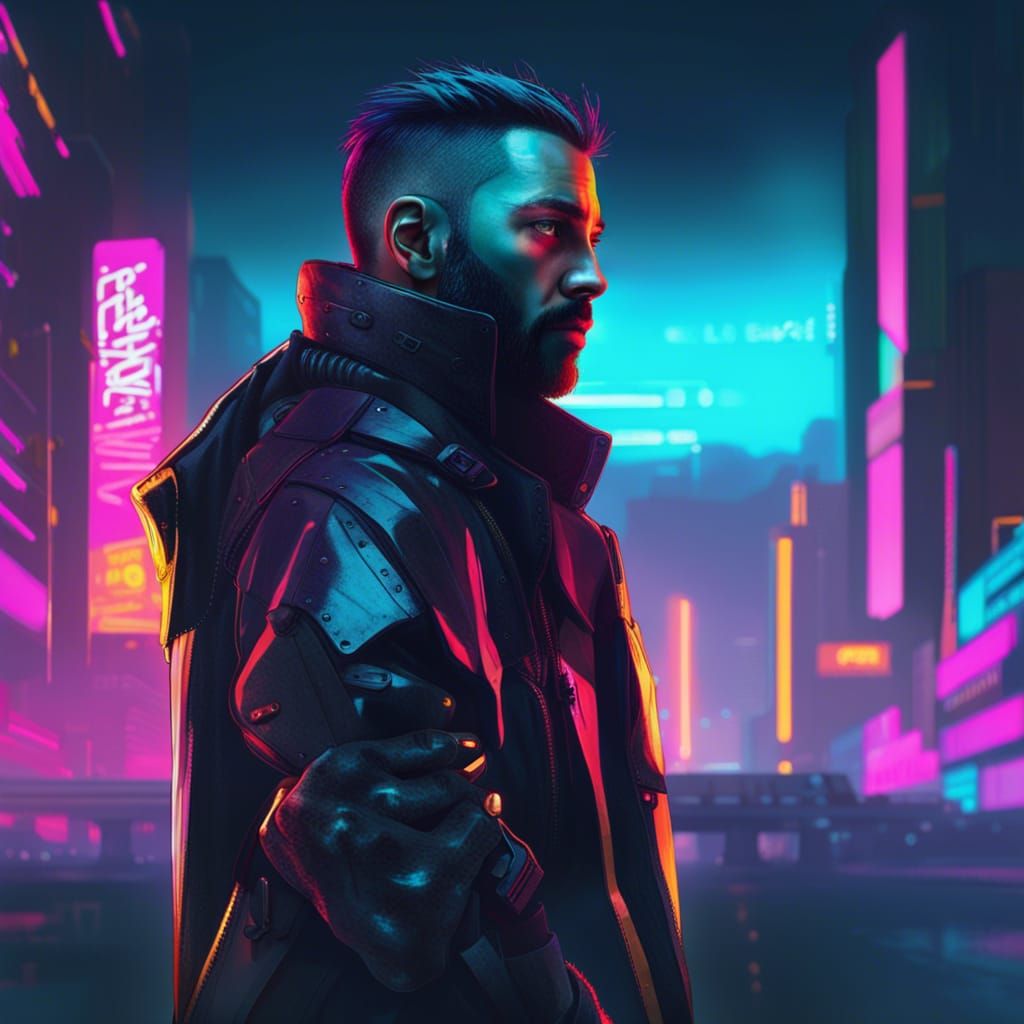 Cyberpunk Detective Gazing into the Distance