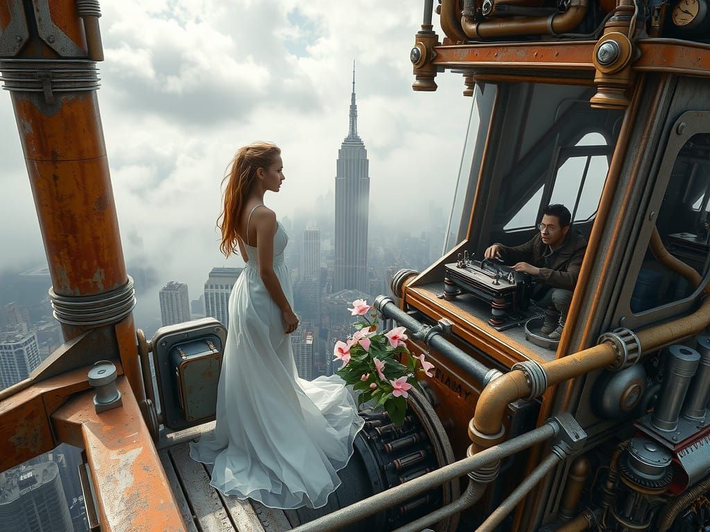 Futuristic Cityscape in Steampunk Style