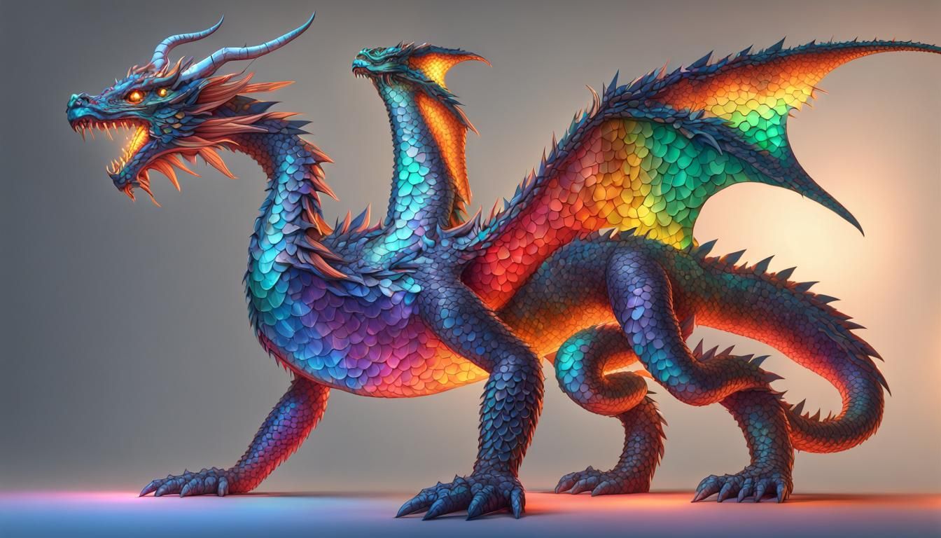 Nine-Headed Prismatic Dragon in Volumetric Lighting