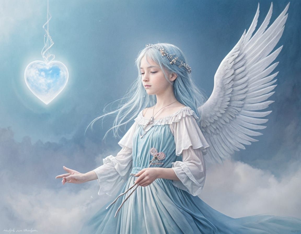 Angelic Child Holds Moonstone Heart in Dreamscape