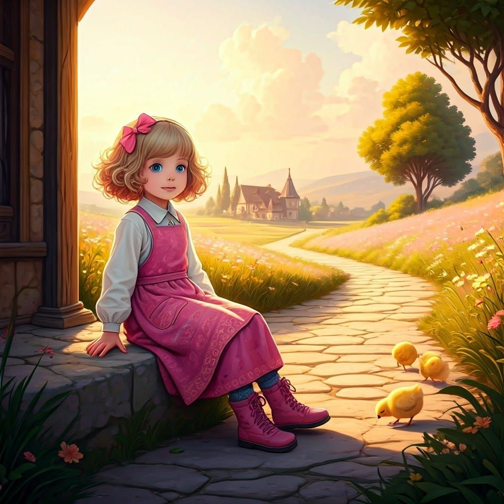 Anime Girl in Pink Saree on Jerusalem Stone