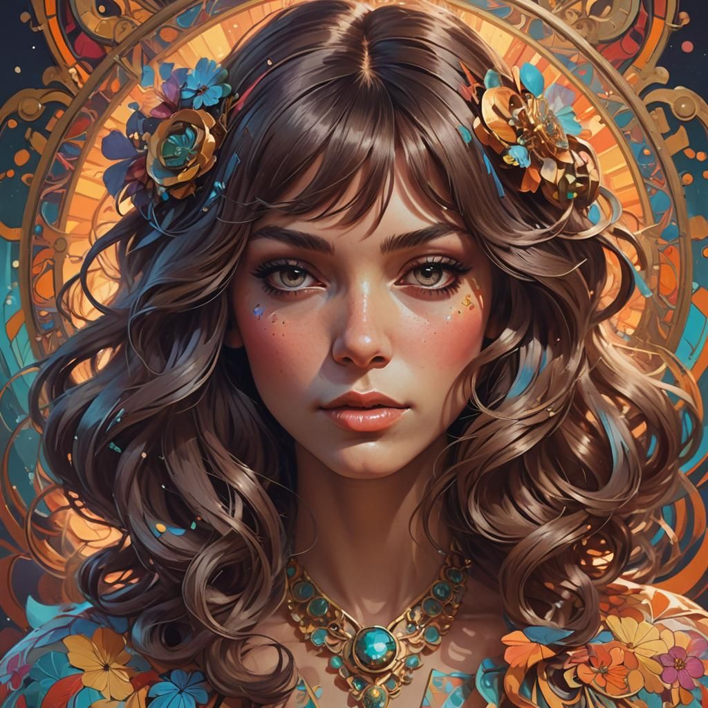 Groovy 60s Portrait in Art Nouveau Style