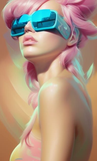 Pink hair bunnie girl tropical head and shoulders portrait, ...