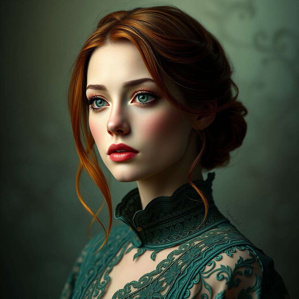 Elegant, Emerald-Green Portrait of a Gentle Woman