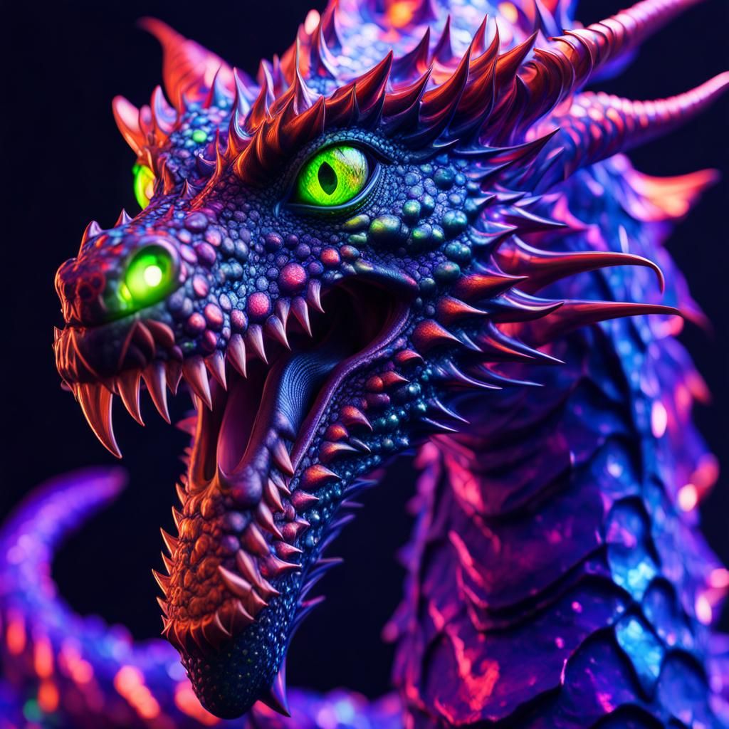 Opal Dragon Portrait with Ultraviolet Fur