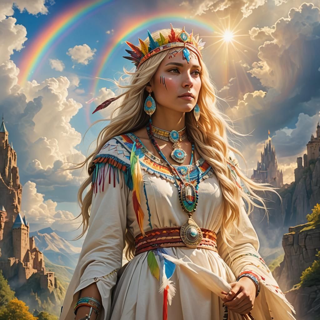 Rainbow Native American Princess in Divine Light