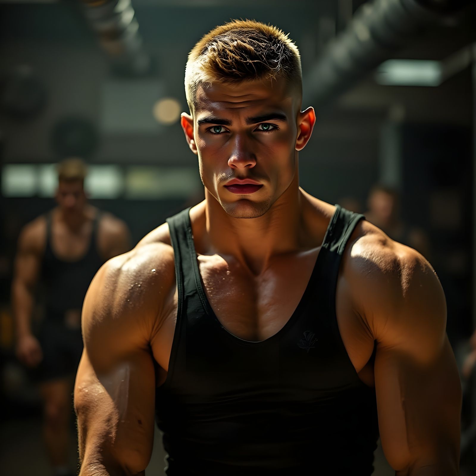 Sweat-Drenched Wrestler in Cinematic Action