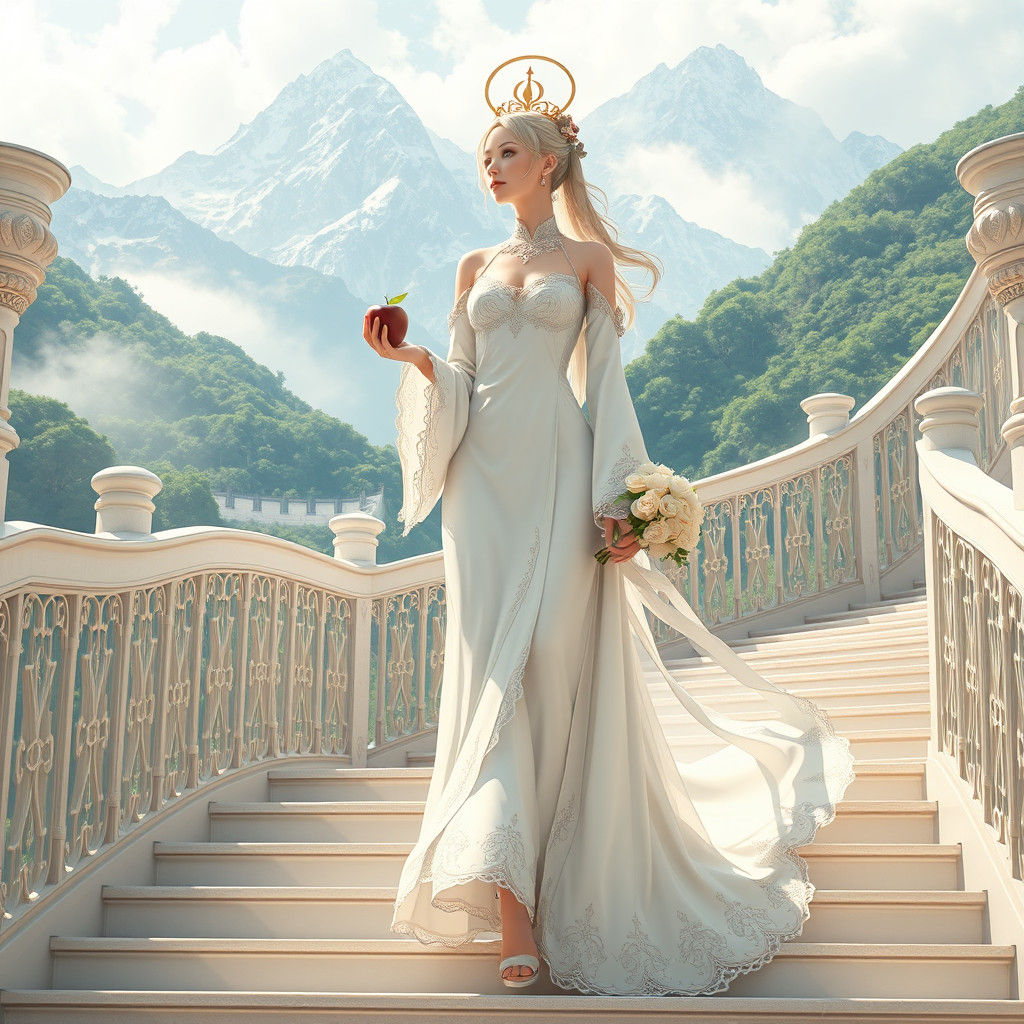 Priestess with Apple and Flowers, 3D Anime Art