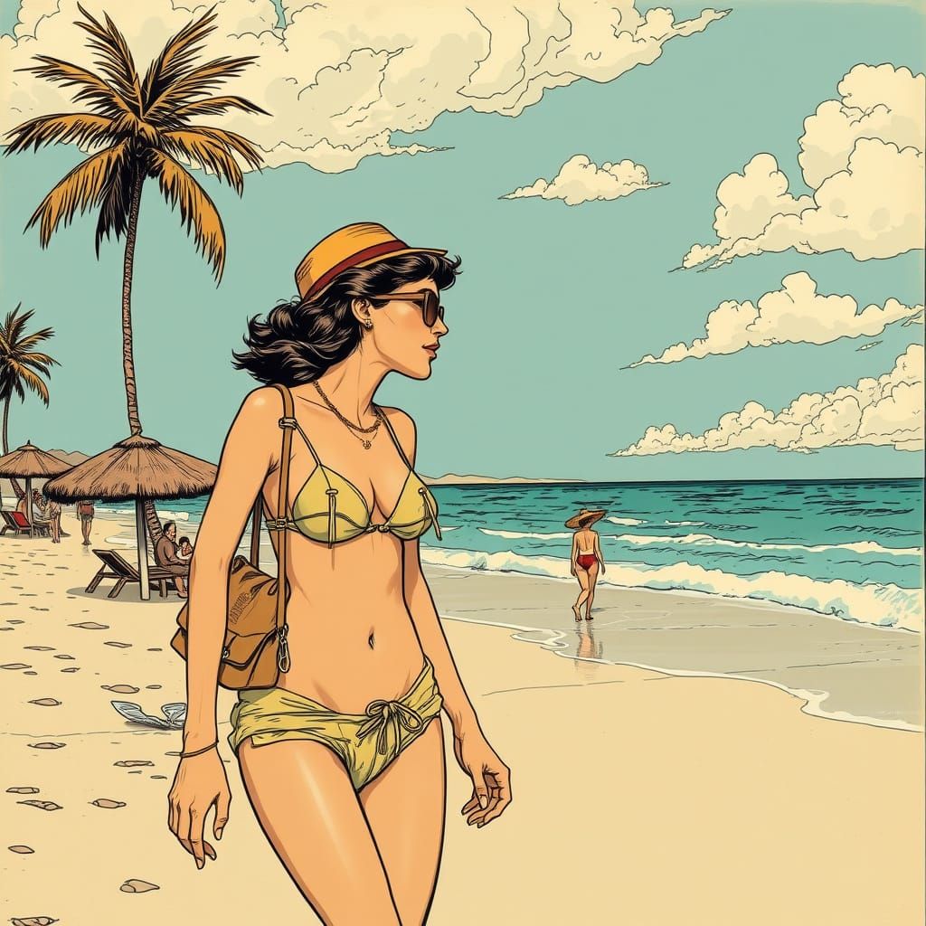 Dominican Goddess Walks Marthalinda Beach in Vintage Comic S...