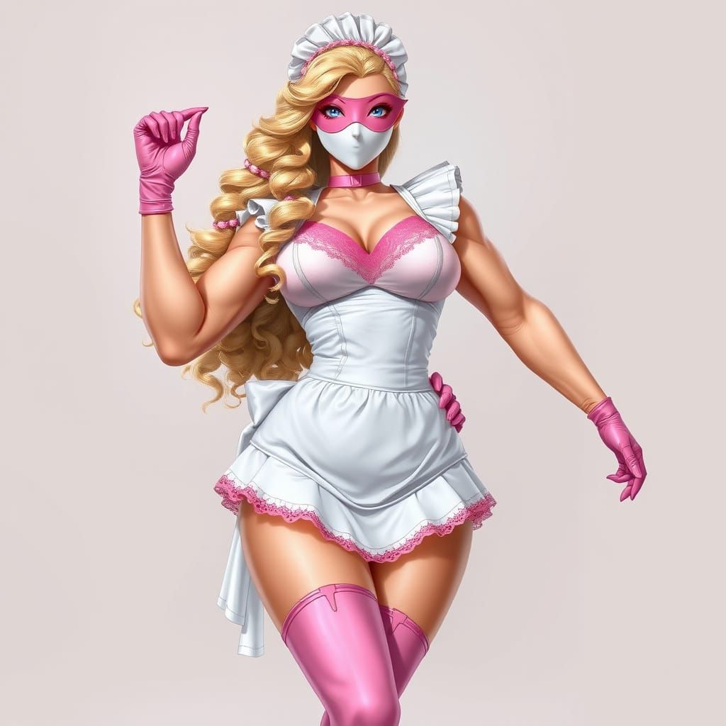 Muscular Maid in Pink: Hyper-Realistic Manga Style