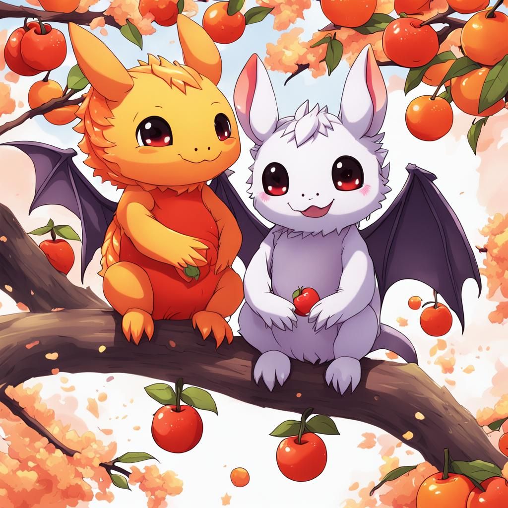 Anime Style Cherry and Orange Fruit Bats