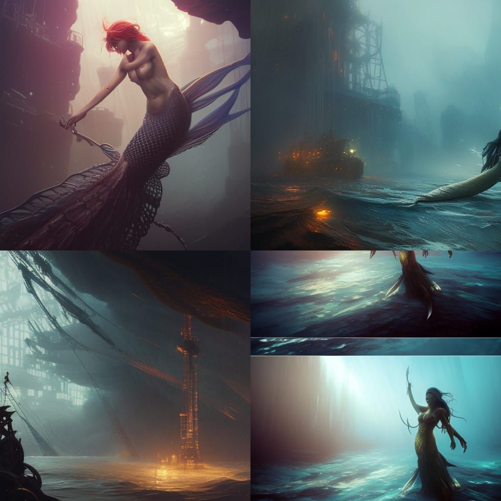 Oil Rig Mermaid in Dark Fantasy Concept Art