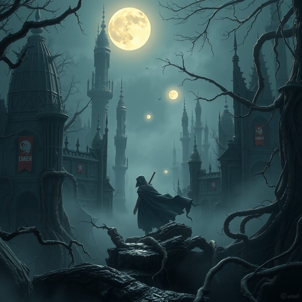Mystical Moonlit Fantasy Landscape in Digital Painting Style