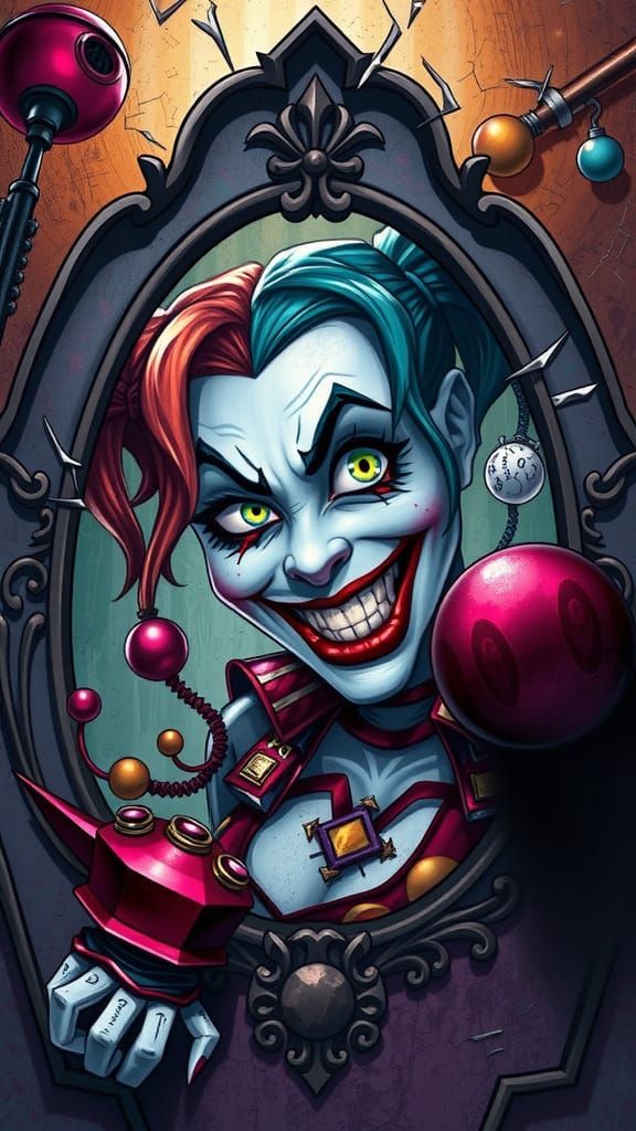 Whimsical Harley Quinn in Dark Tim Burton Illustration Style